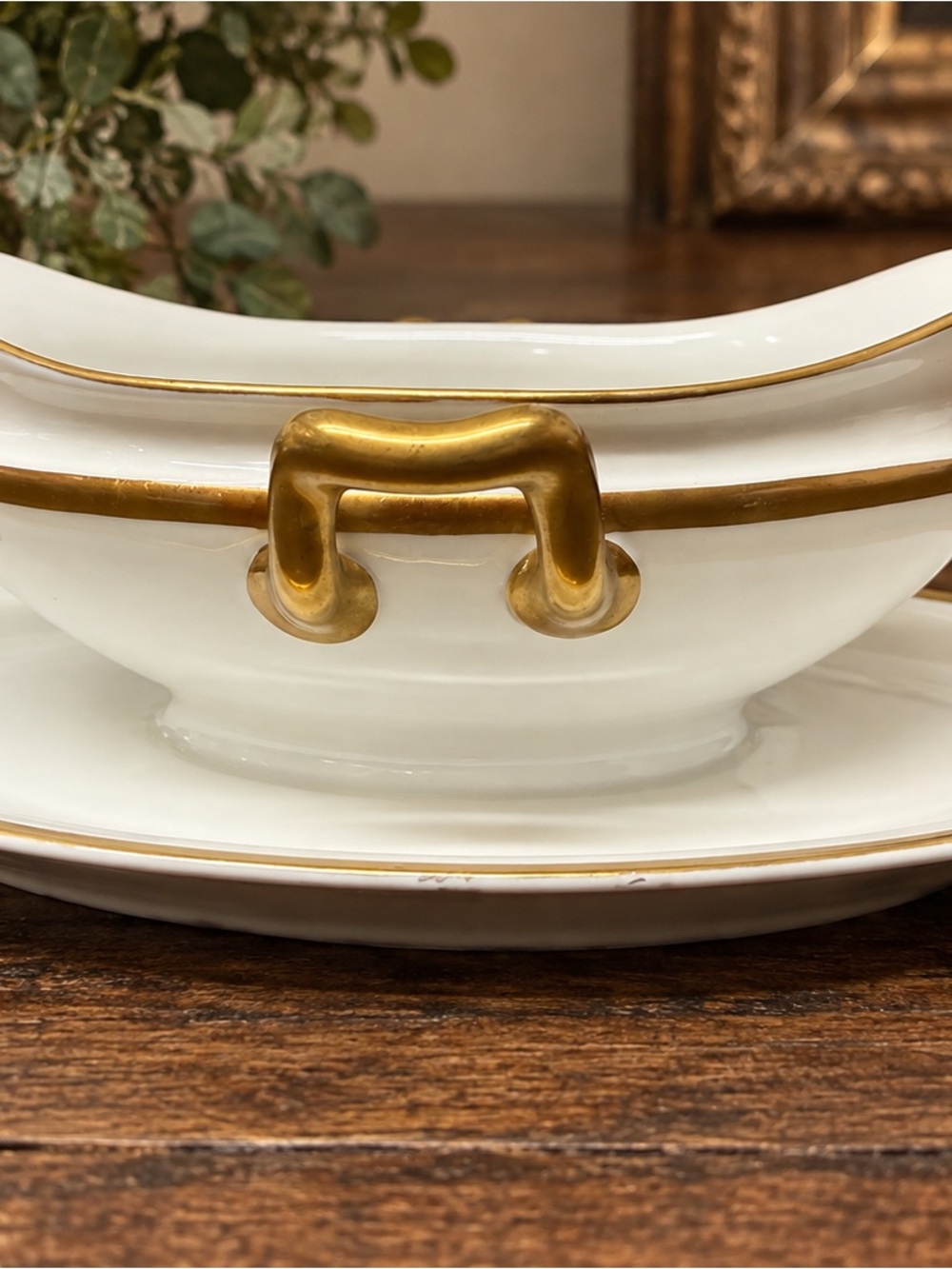 Vintage Lupin Bavaria Gravy Boat Underplate Gold Trim White Porcelain Germany